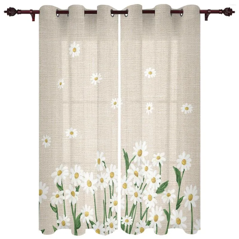 Curtain White Daisy Flower Window Flower Curtains For Living Room