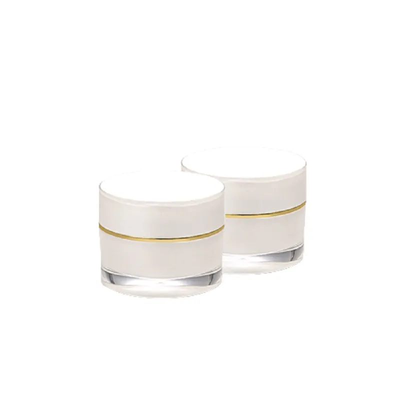 Lege witte acryl gezichtscrème fles bijvulbare potten goud lijn deksel draagbare cosmetische verpakking container huidverzorging oogcrème potten 10g