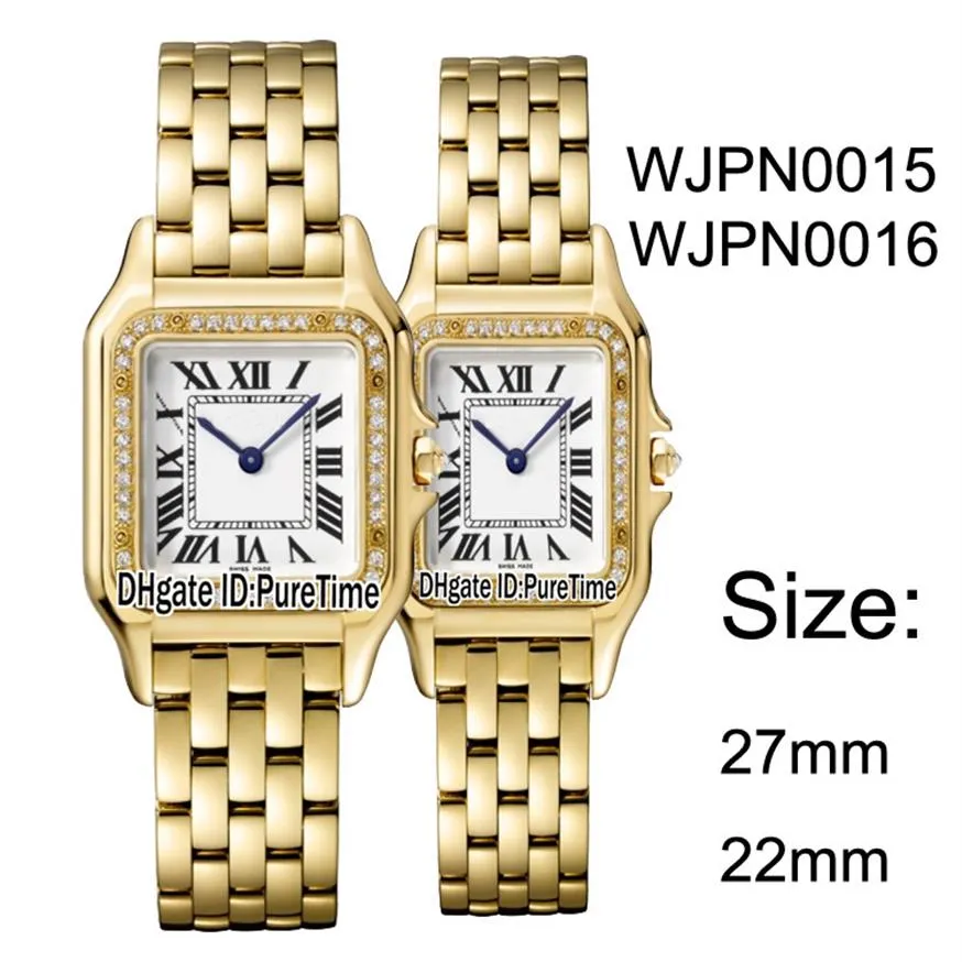 New WJPN0015 WJPN0016 Yellow Gold Diamond Bezel 27mm 22mm White Dial Swiss Quartz Womens Watch Ladies Stainless Steel Watches Pure234t
