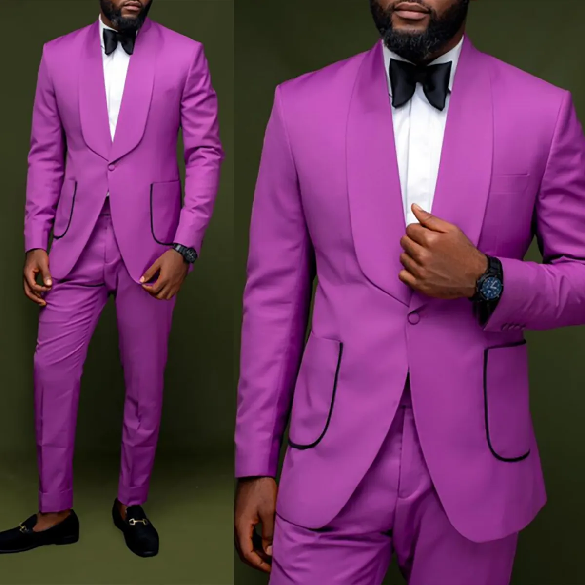 Noble Purple Men Wedding Tuxedos 2 stycken Slim Fit Custom Made Pants Suits Tuxedos för Business Party Formal Wear