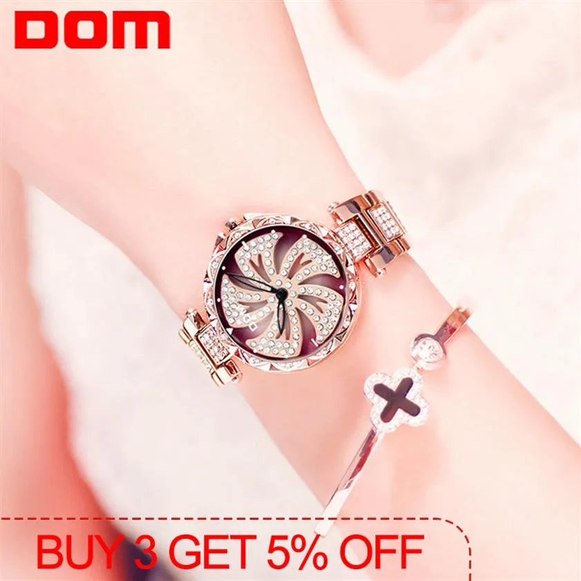 Dom Femmes Quartz Montres de la mode élégante Diamond Femelle Wristwatch Brand de luxe Affiche Watch Watch Femmes Gold G-1258GK-9MF247L