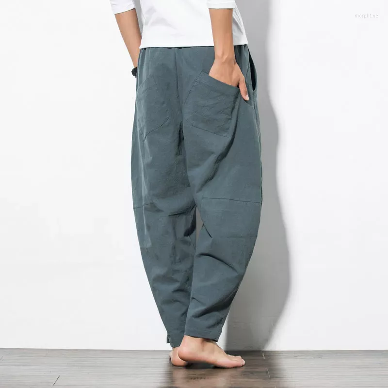 Men's Pants IN Men's Cotton Linen Loose Male Casual Solid Color Trousers Chinese Style Plus Size Sweatpants