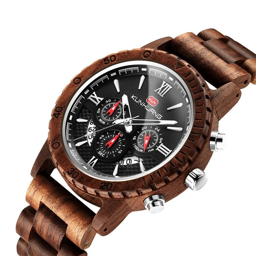 Wooden Mens Wrist Watch Women Whole kol saati Luxury Stylish Wood Timepieces Chronograph Military Quartz Watches WristWatch fo304a