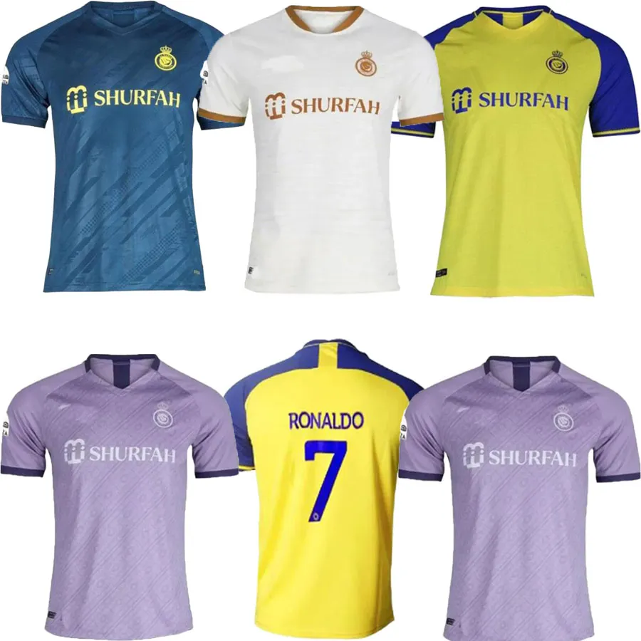 2022 2023 Al Nassr FC camisas de futebol janela de transferência número 7 Cristiano Rona7do 22 23 Home amarelo afastado topo Jersey Fans Version camisa masculina de futebol