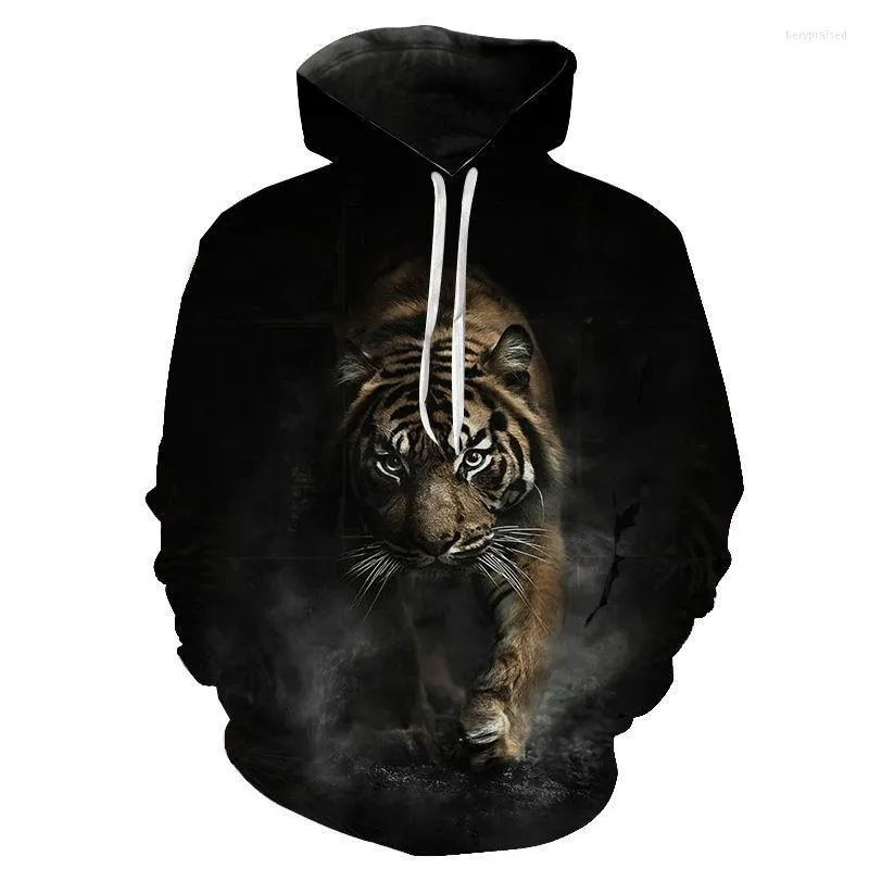 Herren Hoodies Schwarz 3D Hoodie Bedruckte Bluse Tiger Typ Street Style Mode 2022 Auffälliges Sweatshirt in Übergröße