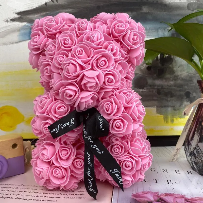 Flores decorativas HMT Drop 25cm/40cm Teddy Rose Bear Flor Artificial da decoração de Natal para casa Valentines Mulheres presentes