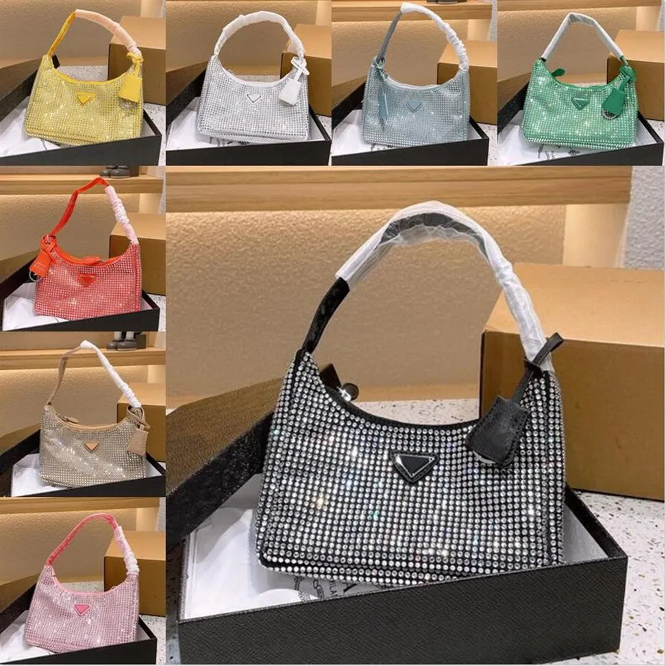 Высококачественные моды Ladies Full Diamond Glitter Hobo Evening Bags Fomen Classic Оригинальный роскошный дизайнер бренд Nylon Underarm Bag275r