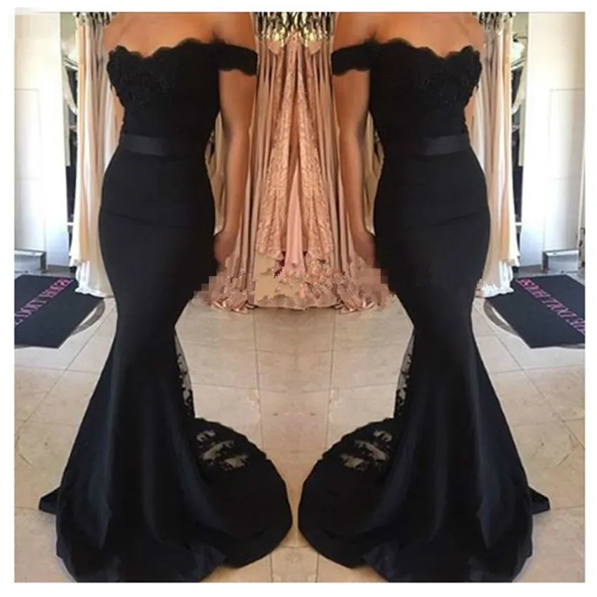 Black Lace Mermaid maroon bridesmaid dresses long - Off-Shoulder, Fast Shipping, In Stock