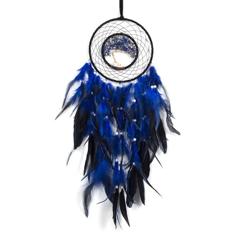 Vintage Tree Dream Catcher Dekorativa föremål Single Ring Feather Hanging Ornament Home Decor Wall flätad 122102