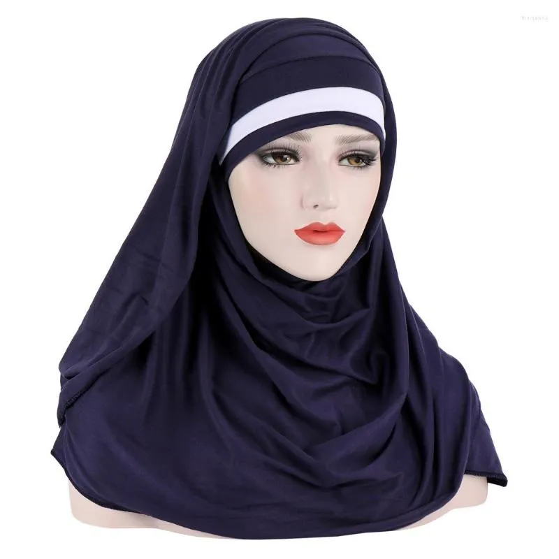 Vêtements ethniques couleur assortie femmes musulmanes Hijab écharpe solide Turban foulard doux Jersey bandeau islamique voile élastique bandeau casquette