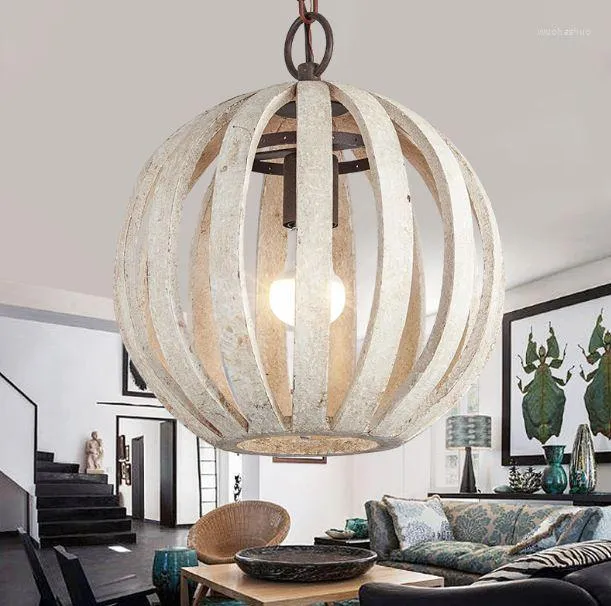 Hängslampor runt ljuskronan modern minimalistisk kreativ personlighet Restaurang Wood Rattan Art Cafe Pumpkin Lamp