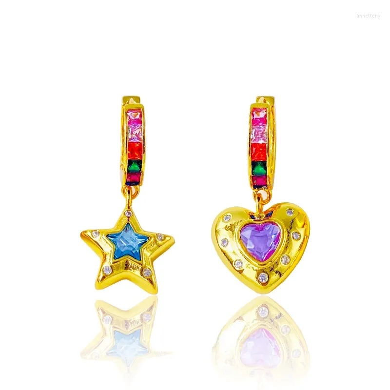 Brincos de argolas jóias para mulheres 2022 Piercing Star Heart Heart Colorful Zircon Woman Brincha Acessórios Bijouterie Feminino Gift