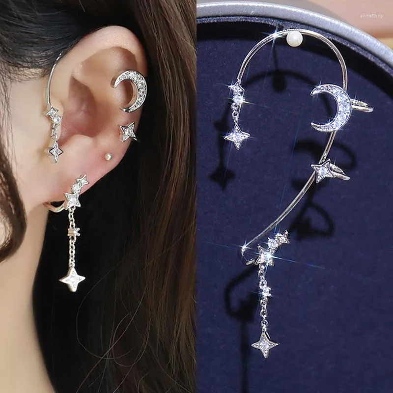 Backs Earrings Fashion Sweet Inlay Zircon Moon Star Ear Bones Clip Women's Cuff For Lady Jewelry No Piercing Clips