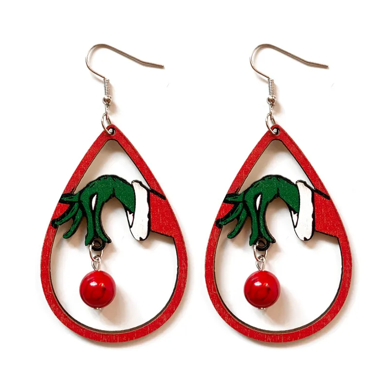 Boucles d'oreilles de noël en perles pour femmes, bijoux en bois, arbre de noël, vacances, turquoise, vente en gros