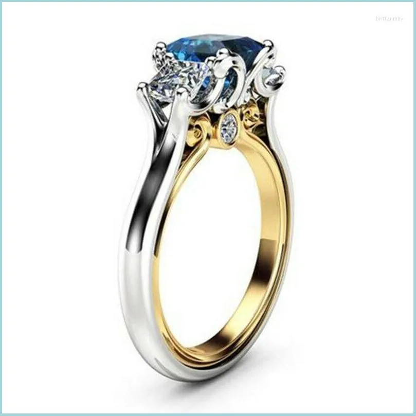 Ringos de cluster Rings de cluster foydjew european americano banhado 14k ouro twocolor mar azul topázio de princesas de diamante de diamante rin dh8s4