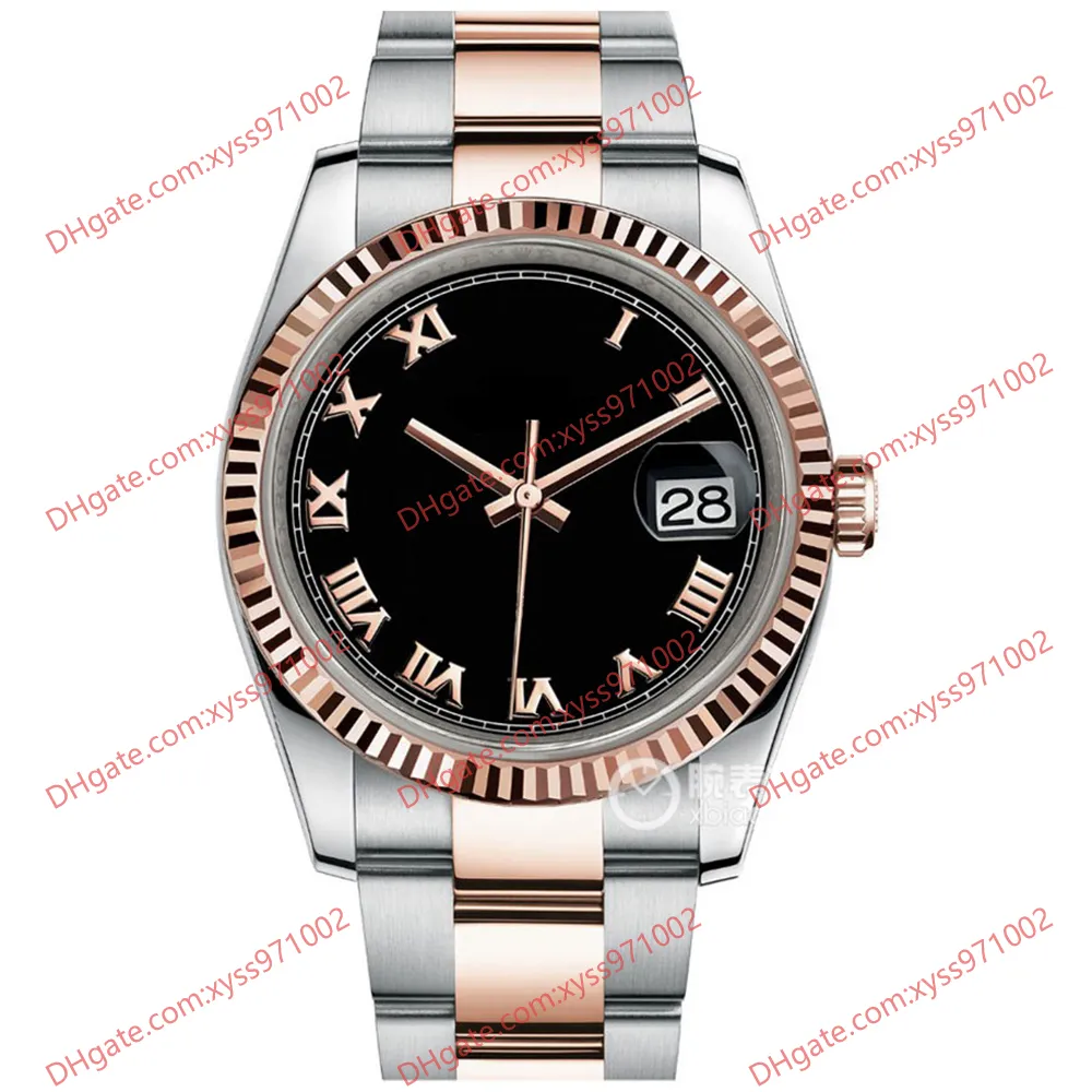 Montre de haute qualité 2813 montre automatique pour hommes 116231 36mm cadran noir rome montre-bracelet en acier inoxydable en or rose 18 carats pour femme verre saphir 116238 montres de mode