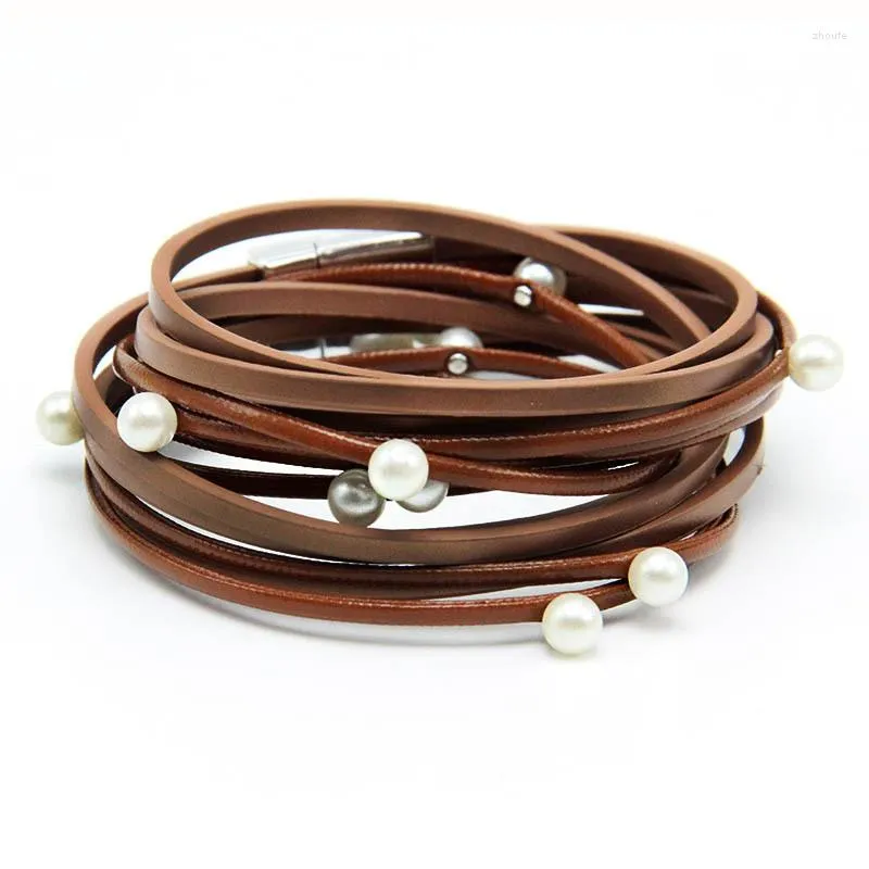 Charm Bracelets Genuine Leather Charms Bracelet Bangle Magnet Buckle Brown Fashion For Women SZ0515a