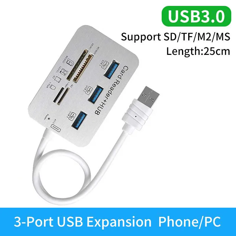 7 In 1 USB Hub Card Reader Fast USB3.0 Expander SD TF Memory Card Adapter voor U Disk PC Laptop Mouse Toetsenbord