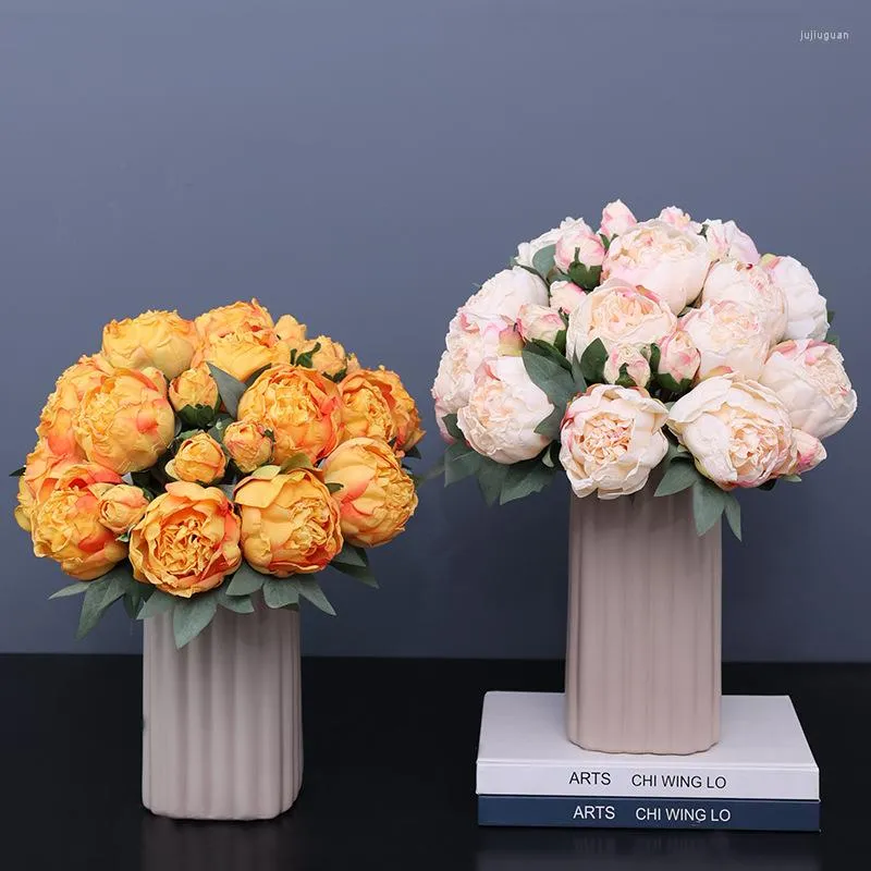 装飾的な花10ヘッドコークスエッジペーニーシミュレーションブーケホームリビングルームダイニングテーブルウェディングデコレーション偽物人工