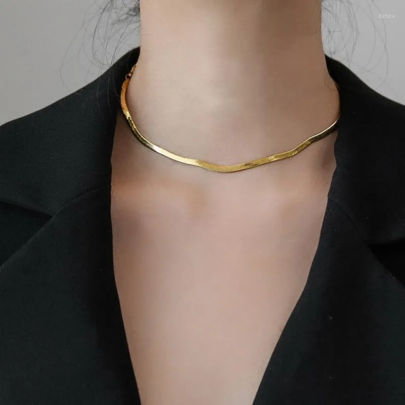 Cadenas oro acero inoxidable hoja plana cadena collar para mujeres hombres regalo joyería moda minimalista gargantilla clavícula