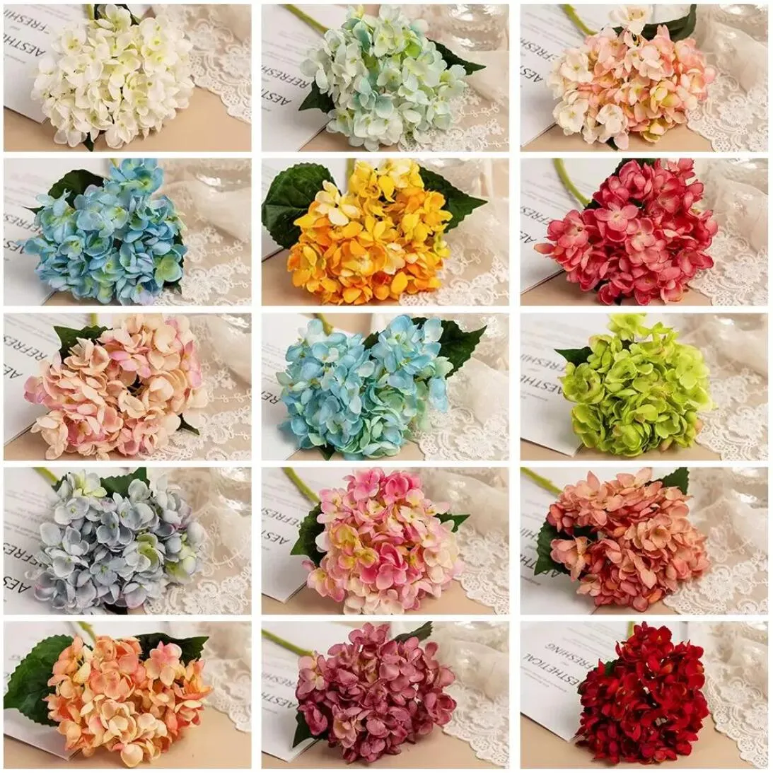 Blue Pink White Red Artificial Flowers Hydrangea Silk Bloem met stengel voor trouwhuisfeestwinkel Baby Shower Decor P1101