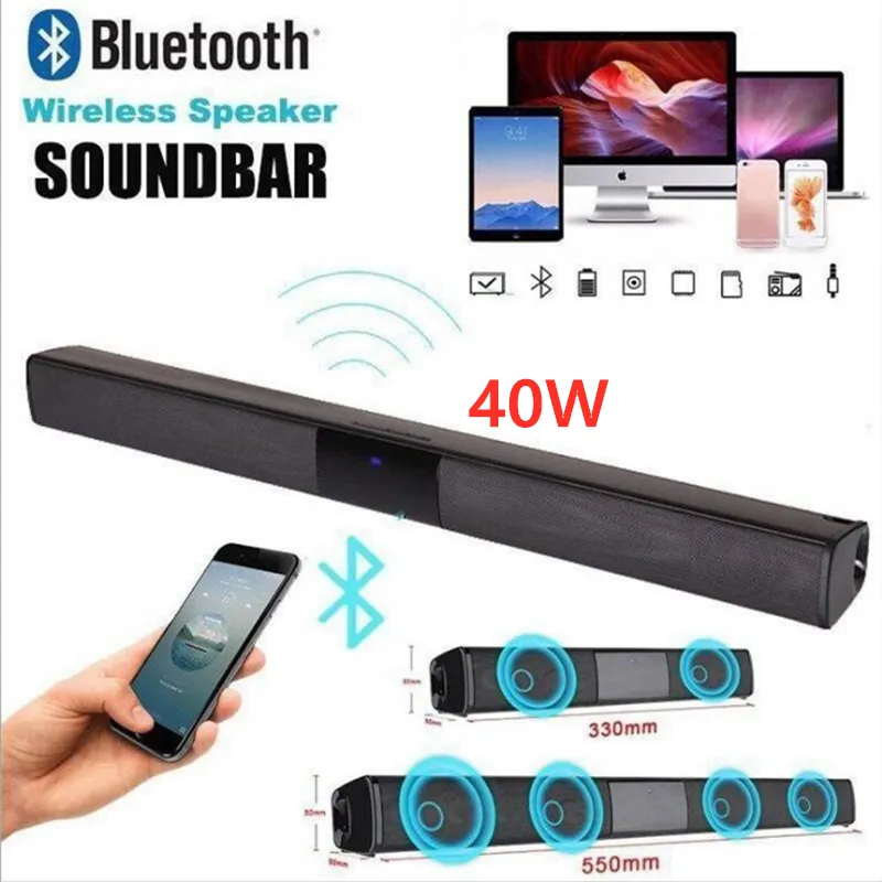 Barra de sonido 40W TV con cable e inalámbrico Bluetooth Home Surround SoundBar para PC Altavoz de teatro con radio FM Columna central de música 221101