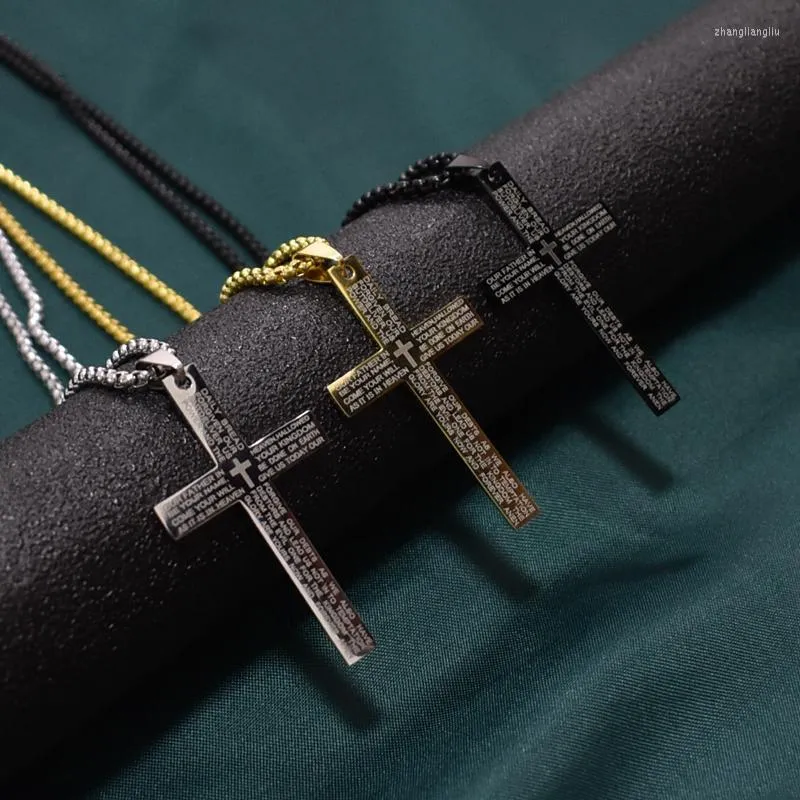 Colares pendentes 2022 Christian Jesus Single Titanium Scripture Cross Colar Colar Aço Antelante Black Oração Pingententes para Homens Colar