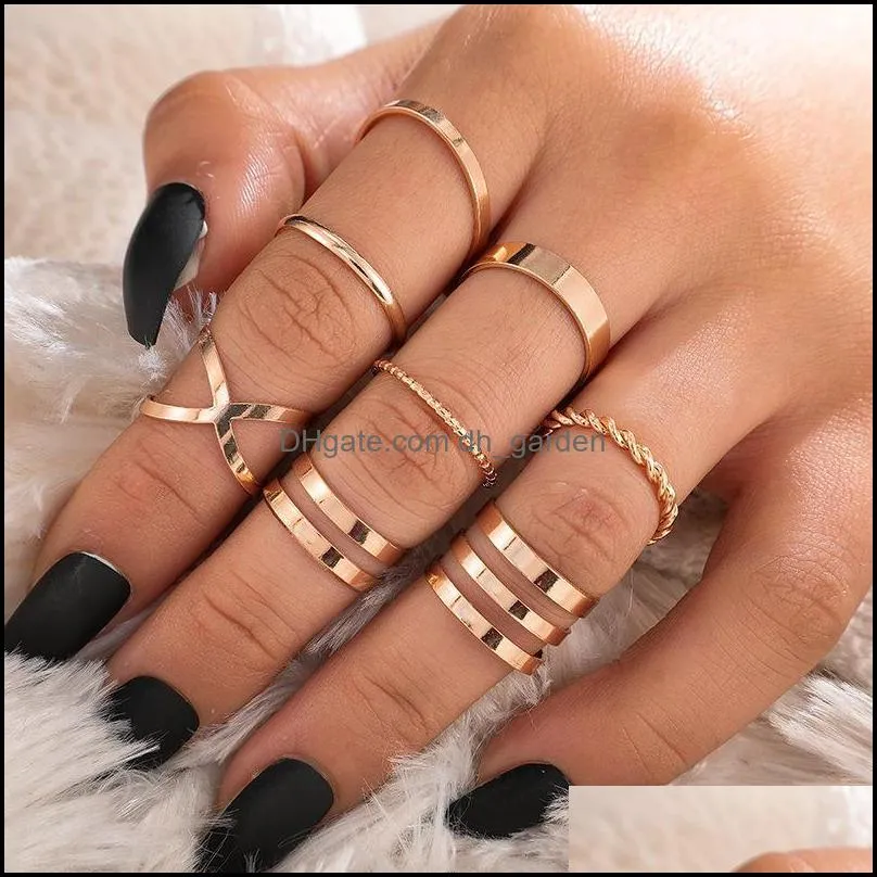 Cluster Rings Cluster Rings 7Pcs Set di gioielli di moda Vendita di metallo Hollow Round Opening Women Finger Ring For Girl Lady Party Weddin Dhij2