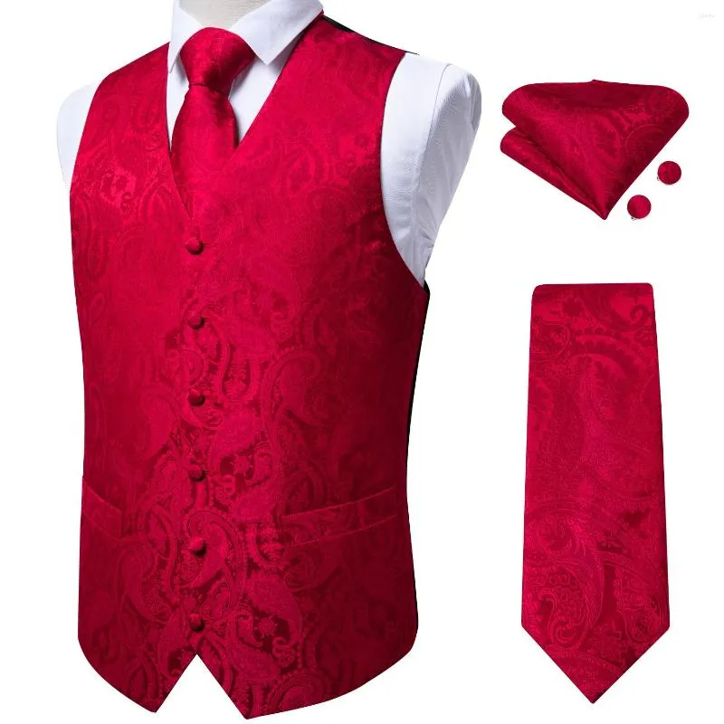 Men's Vests Men's Vest Casual Business Men Suit Red Paisley Mens Waistcoat Neck Tie Pocket Square Cufflinks Set Sleeveless Jacket