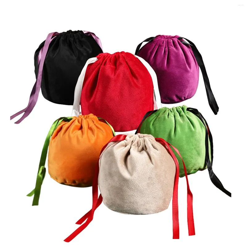 Papel de regalo 10pcs Navidad Halloween Bolsa de terciopelo Bolsa con cordón Bolsas de embalaje de joyería Dulces de boda