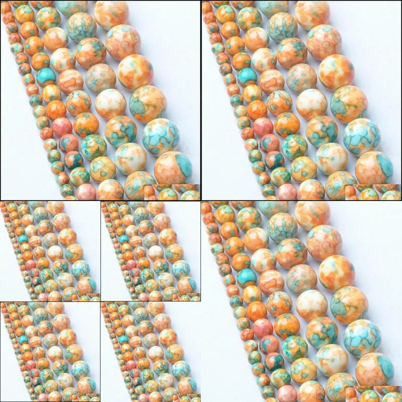 8mm natural yellow blue rainbow stones round spacer loose beads for necklace bracelet charms jewelry 4mm 6mm 8mm 10mm 12mm