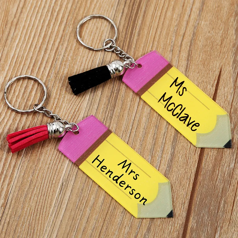 Acrylic Pencil Keychain With Ring Tassels Favor Mini DIY Name Keyring Christmas Gift for Student Teacher DH94