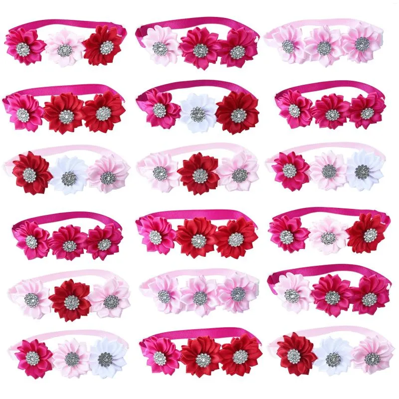 Hundkl￤der 50/100 st valentins dag husdjur blommor bowtie slips med gl￤nsande kristalltillbeh￶r b￥gar justerbar slips