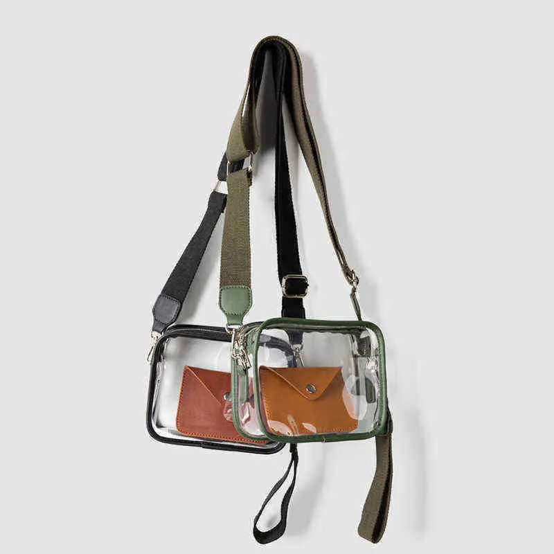 Fashion Beach Transparent Clear Crossbody Bag Jelly PVC Stadium Godkända Messenger -plånböcker med myntpåse 220506