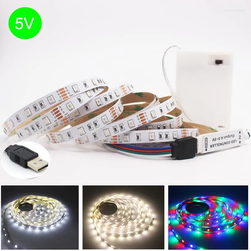 Tiras RGB LED LUZ DE TRANHA 3 BATERIA 5V USB 2835 SMD TV FLEXIBLE TV BUMNIMENTO PC Iluminação de tela inferior 1m 2m 3m 4m 5m