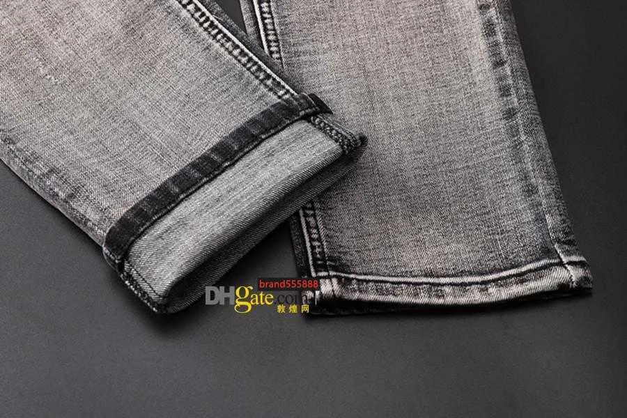 2021SS Winter Autumn Mens Jeans Gray Bags Designer Brand Famous Slim-leg Pants Men Elastic Black Friday High-quality Trousers Washed Casual Lightweight W29-W38