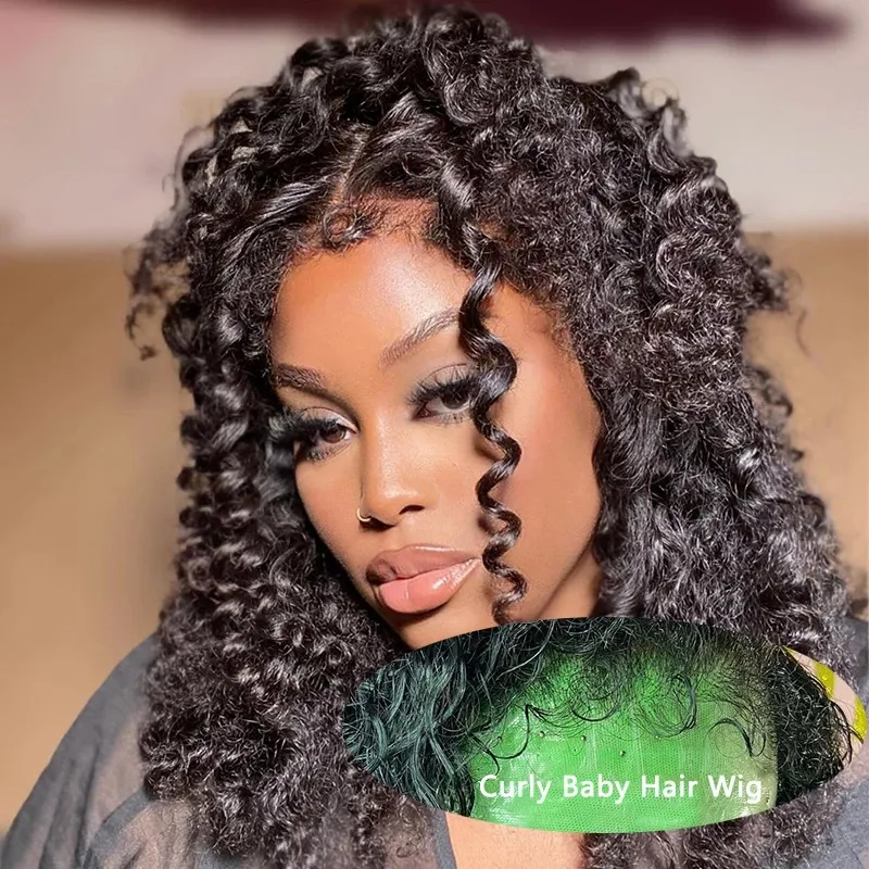 Fashionable curly edge none lace front wig 4c afro kinky 100%human hair wigs for black women soft glueless breathable cap affordable