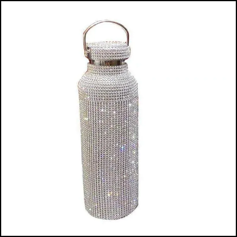 diamond thermos vacuum flask bling water stainless steel bottle sparkling large insulated coffee mug 210907