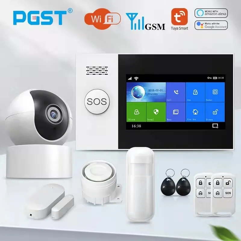 Systèmes d'alarme PGST PG-107 Tuya Maison sans fil WIFI Sécurité GSM avec détecteur de mouvement Capteur Système antivol APP Contrôle Prise en charge Alexa 221101