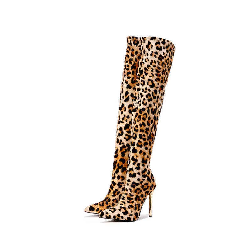 Boots Autumn New Women's High Top Boots Fashionable Sexy Pointed Toe Leopard Print Nightclub High Heeled Over the Knee Boots 220913