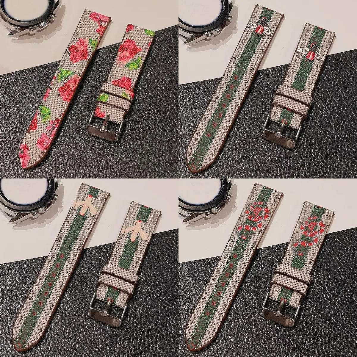 20mm 22mm Smart Straps Watch Band For Samsung Galaxy Watch 4/46mm/42mm/Active 2/correa Gear S3 Bracelet G Luxury Designer PU Leather Colorful Flower Bee Snake Watchband