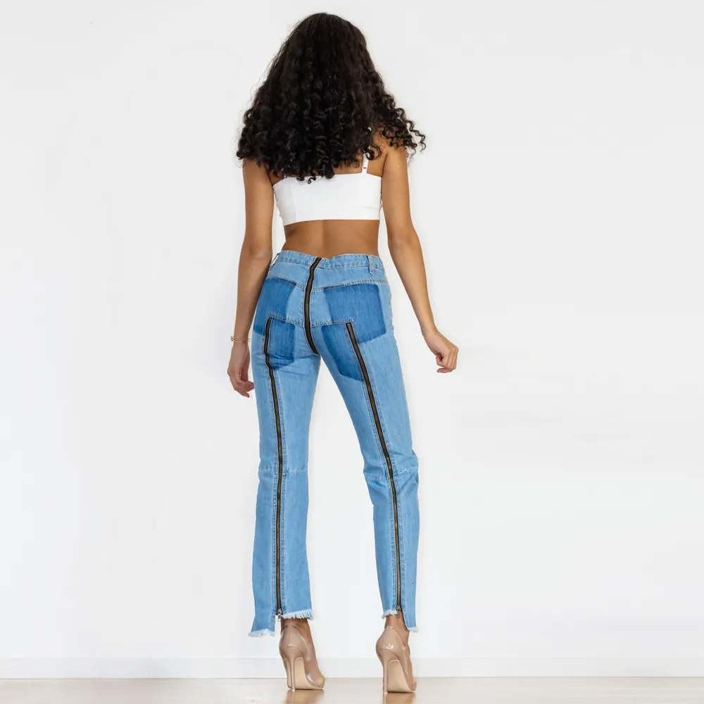 Shascullfites Melody Jeans mit offenem Schritt und Reißverschlüssen, sexy Tanz-Blue-Jeans für Damen