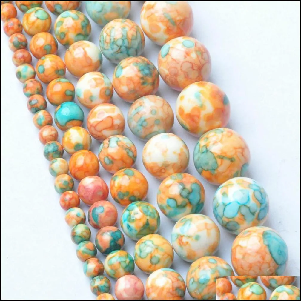 8mm natural yellow blue rainbow stones round spacer loose beads for necklace bracelet charms jewelry 4mm 6mm 8mm 10mm 12mm