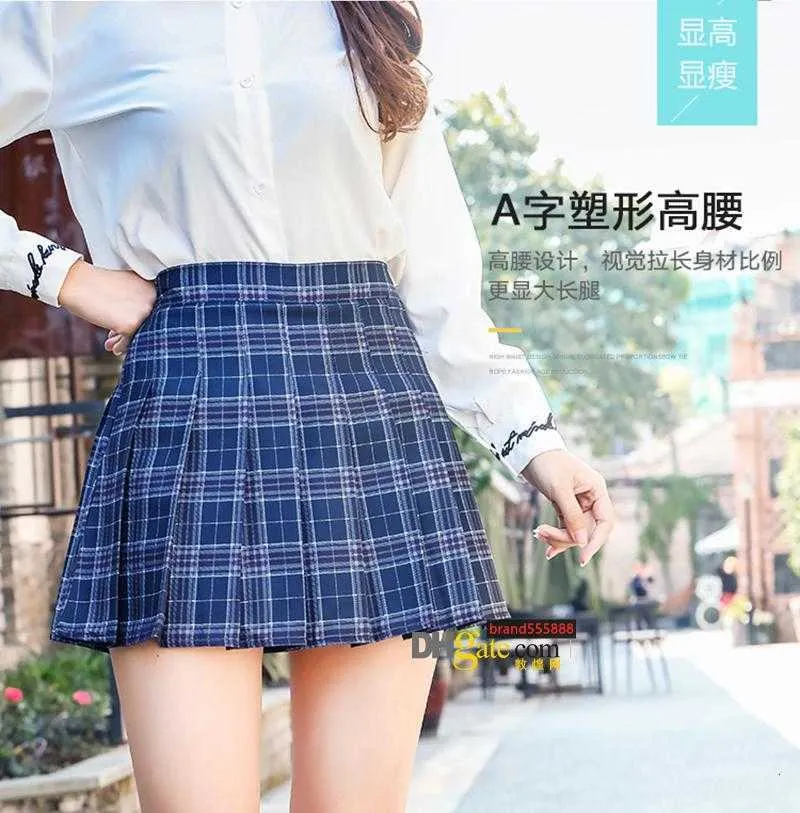 Fashion Womens Skirt Preppy Pleated Skirt A-Line Plaid Girls Lady Mini Style Skirts High Waist Cute Kawaii Stitching Student Uniforms Zipper