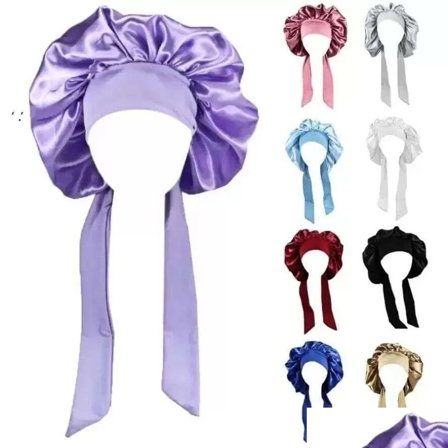 Cuffie da doccia da donna in raso solido berretto da notte cuffia da notte cura dei capelli cuffia da notte per uomo unisex de nuit turbante da doccia consegna goccia Dhllk