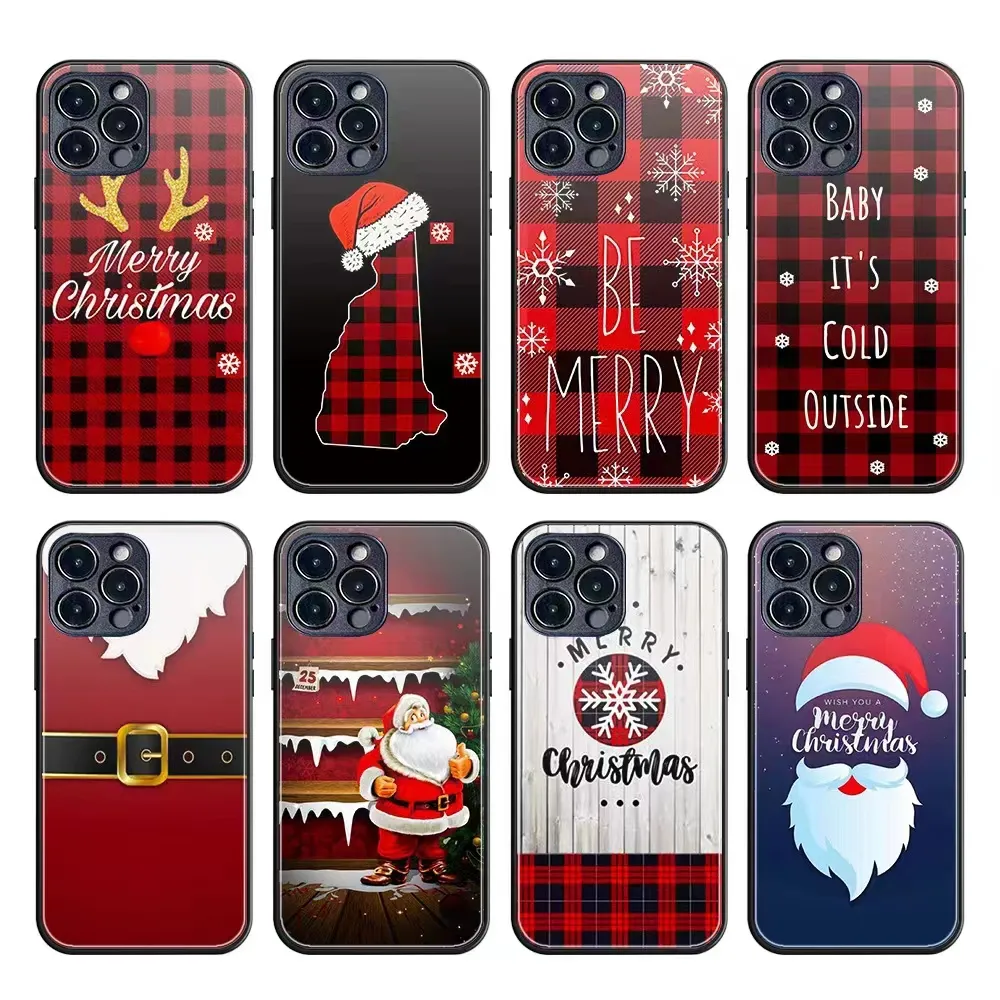 Christmas Cell Mobile Phone Cases Glass Hard for iPhone 14 13 pro max 12 11 7 8 plus x xs xr 12 mini Covers Fashion New Designer