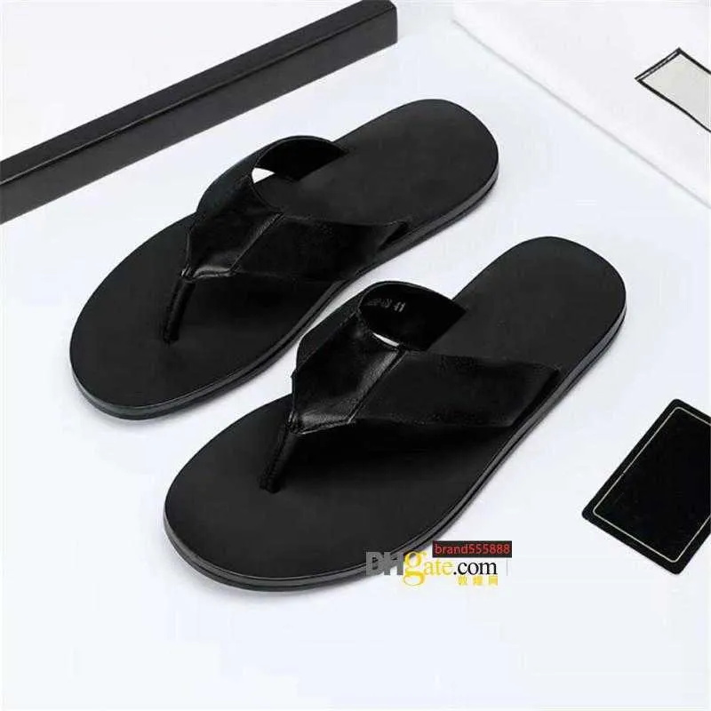 2021 Fashion Black Soft Leather Sandals Mules Bees Summers Slide Slippery Flat Chain Sandals Wide T-bar Casual Beach Slip Sandals With Box