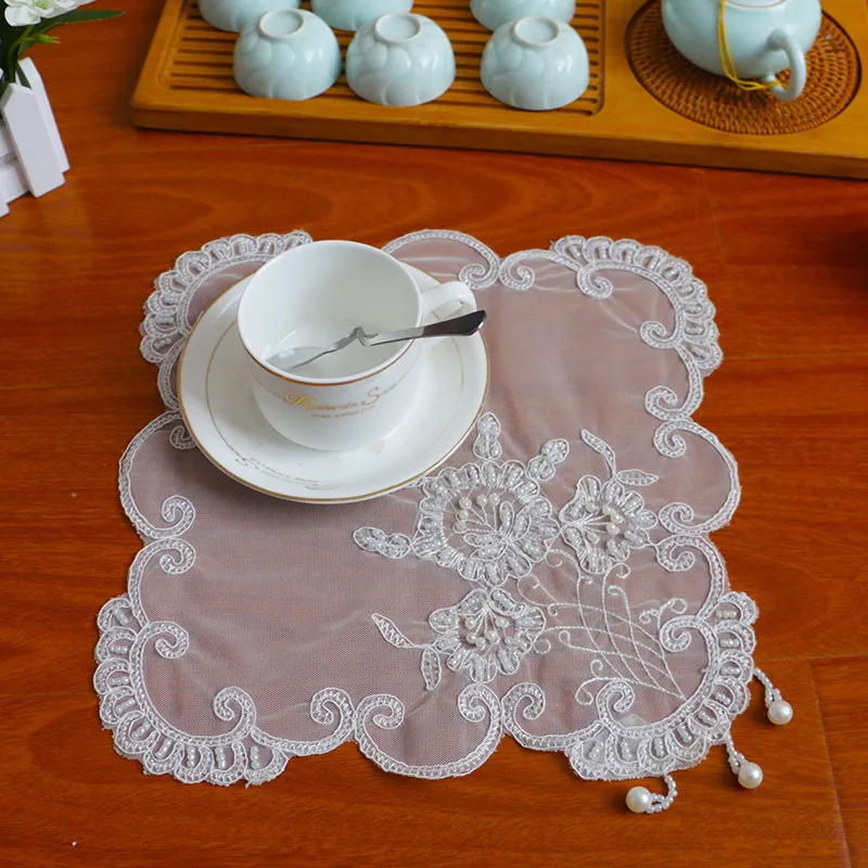 Lace Place Mats Flower Crochet Doilies Cup Mats Table Mug Coaster for Wedding Christmas Kitchen Dining Desk Decoration