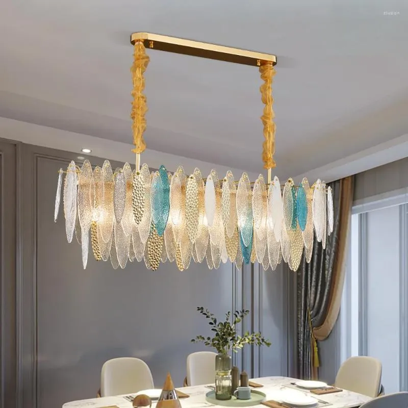 Chandeliers Modern Luxury Gold Chandelier For Dining Room Kitchen Island Rectangle Glass Hanging Lamps Frosted Lustre Fixtures