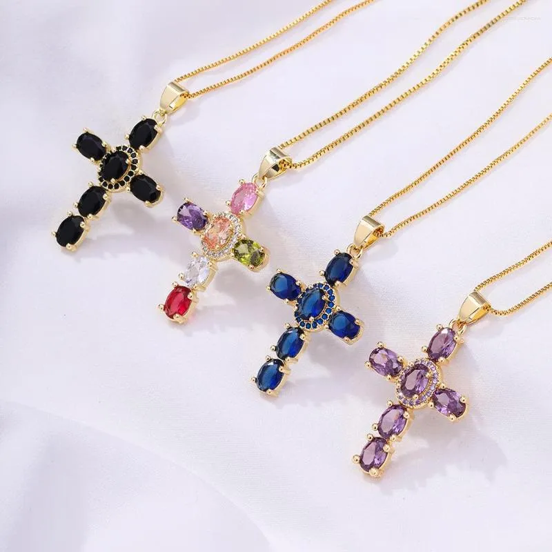 Pendant Necklaces Neo-Gothic Color Creative Cross Necklace Exquisite Purple Zircon For Girl Hip Hop Party Wedding Fashion Jewelry